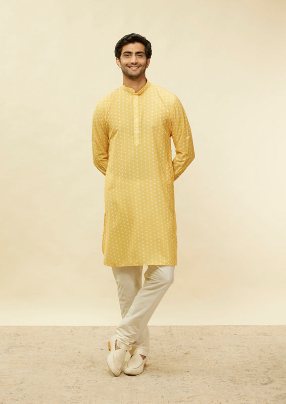 Twamev Men Artistic Bandhani Inspired Yellow Jacket Set