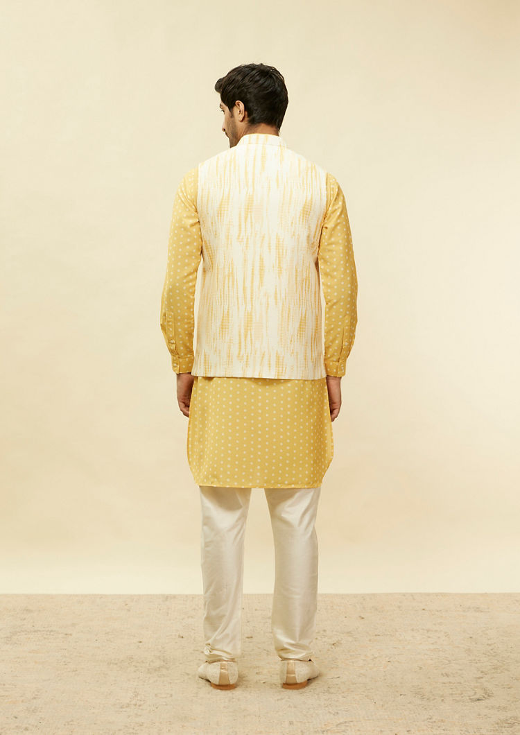 Twamev Men Artistic Bandhani Inspired Yellow Jacket Set