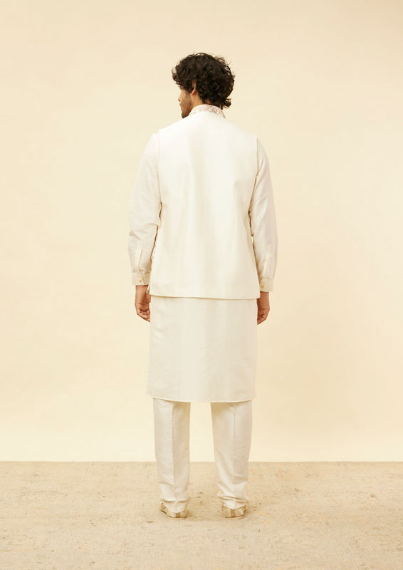 Twamev Men Cream Kaleidoscopic Patterned Kurta Jacket Set