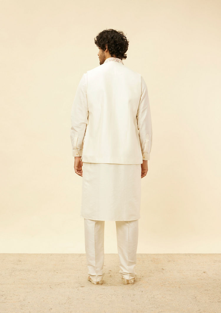 Twamev Men Cream Kaleidoscopic Patterned Kurta Jacket Set