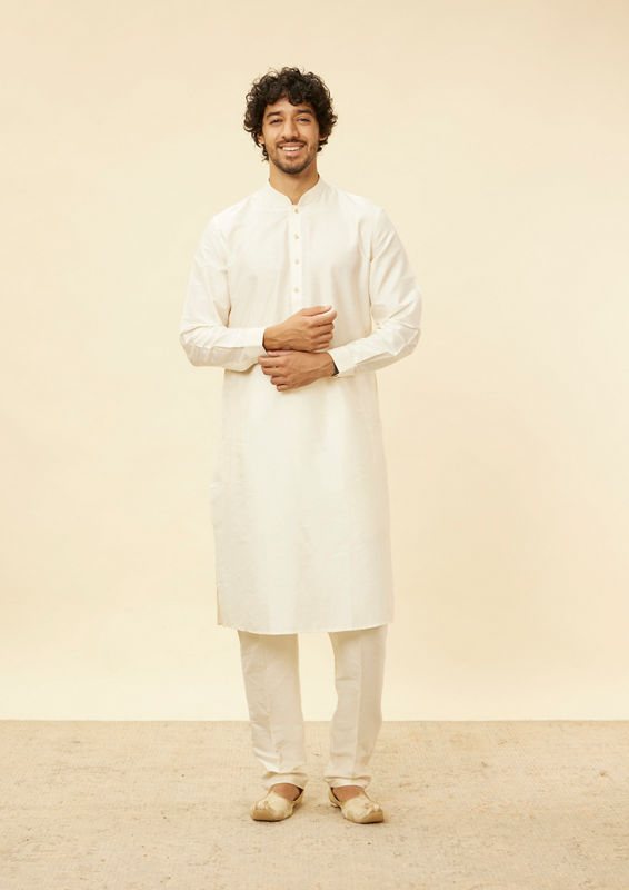 Twamev Men Cream Kaleidoscopic Patterned Kurta Jacket Set
