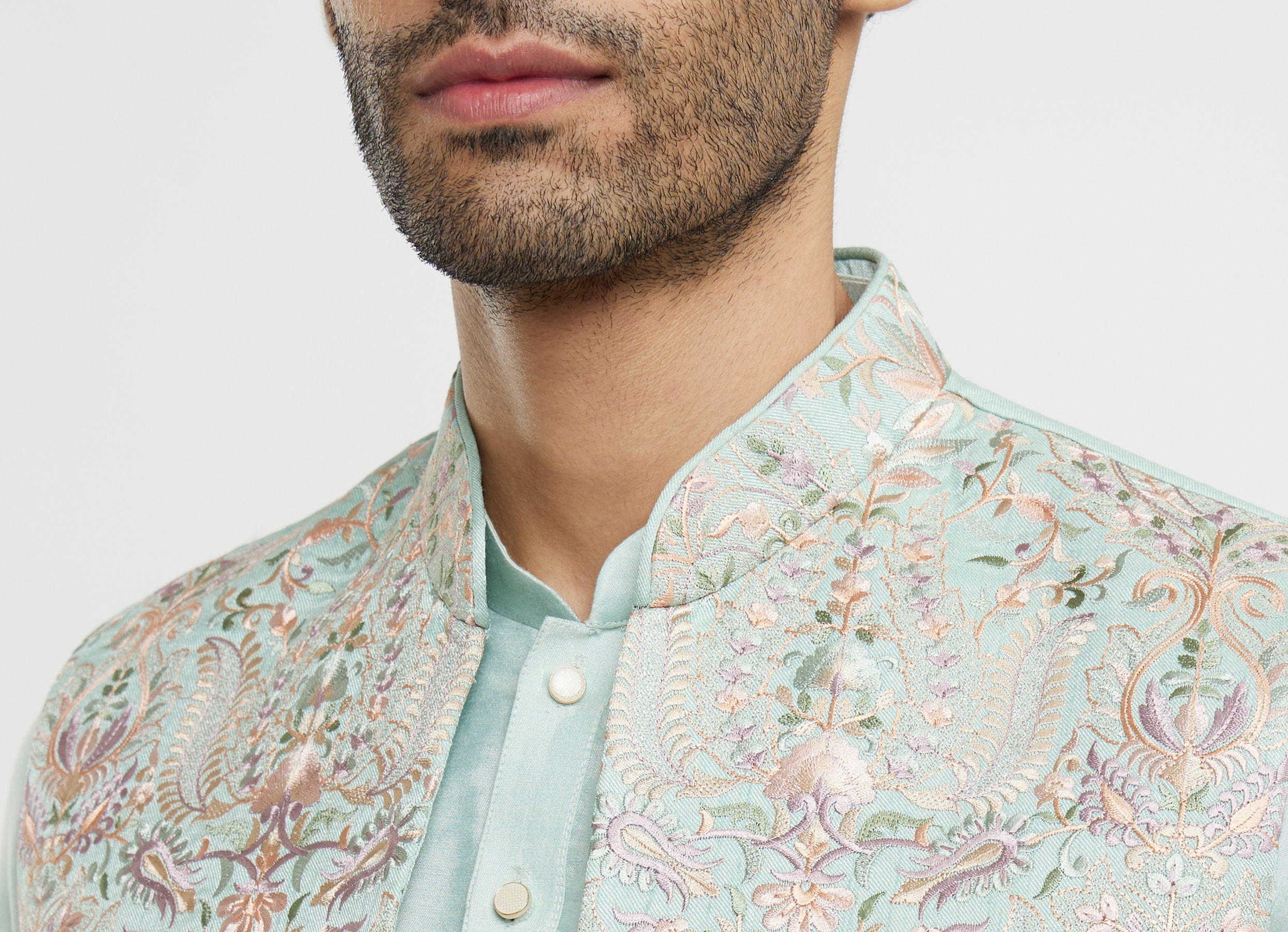 Twamev Men Aqua Green Elegance in Kurta Jacket Set