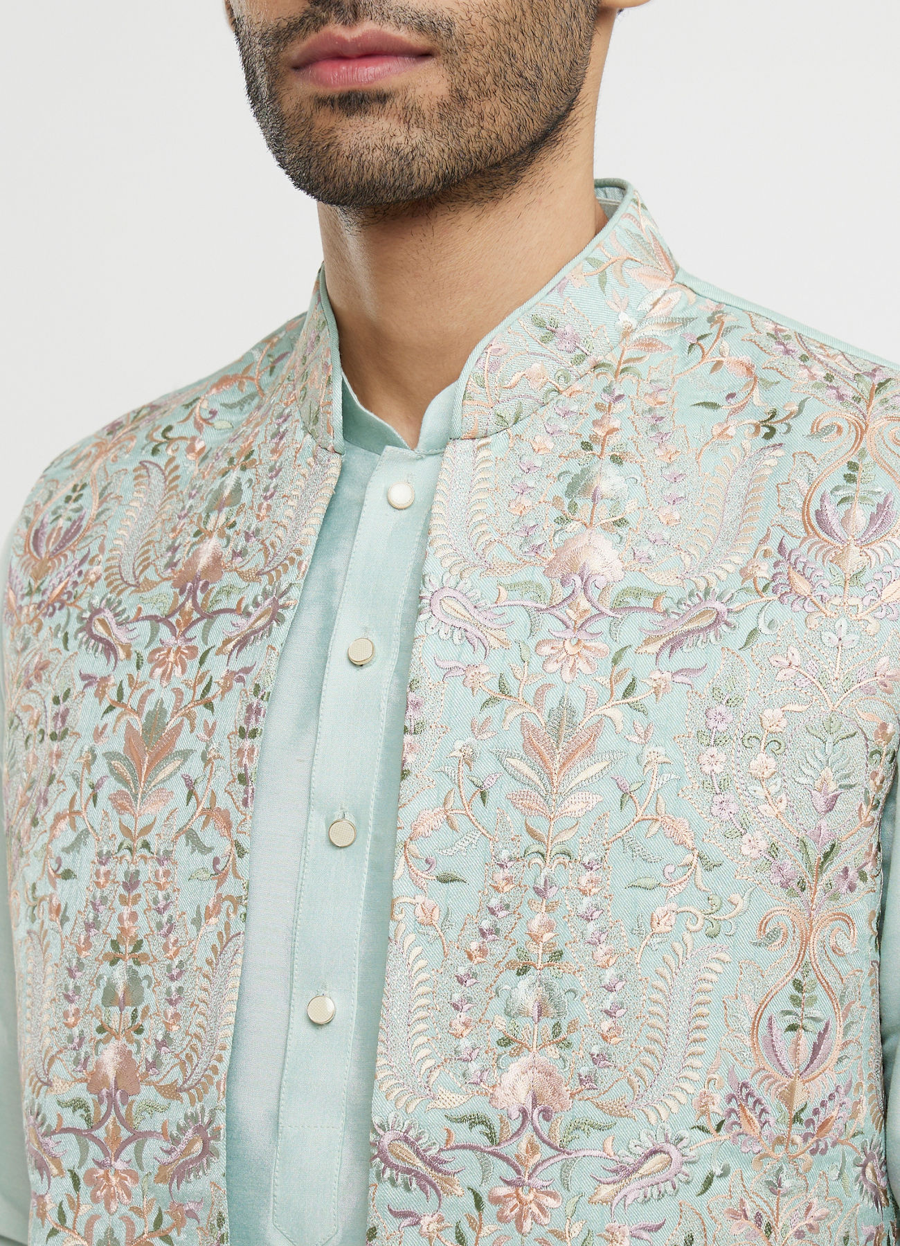 Twamev Men Aqua Green Elegance in Kurta Jacket Set