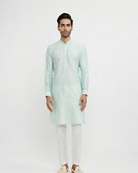 Twamev Men Aqua Green Elegance in Kurta Jacket Set