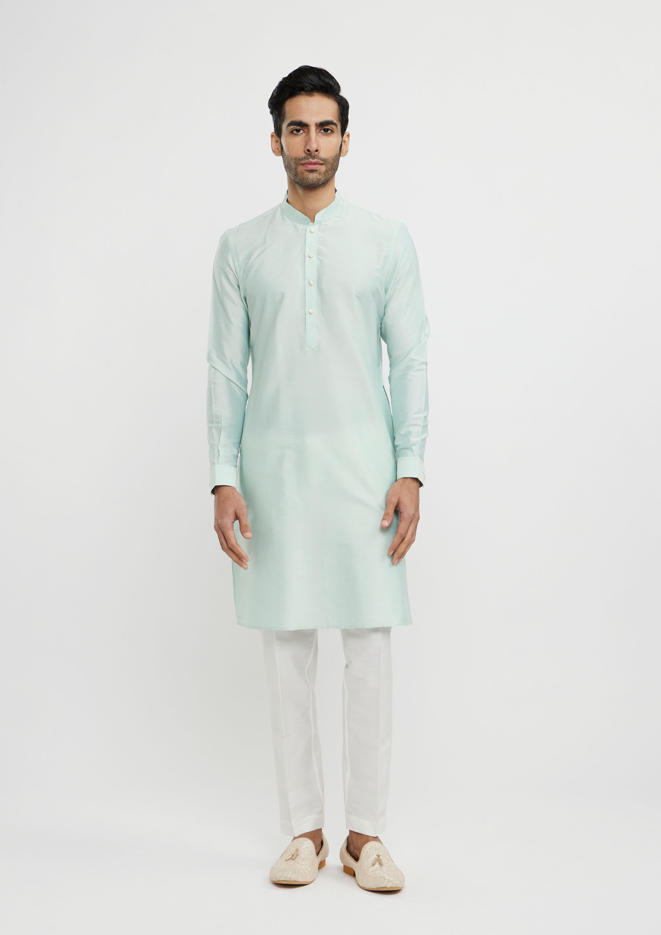 alt message - Twamev Men Aqua Green Elegance in Kurta Jacket Set image number 2