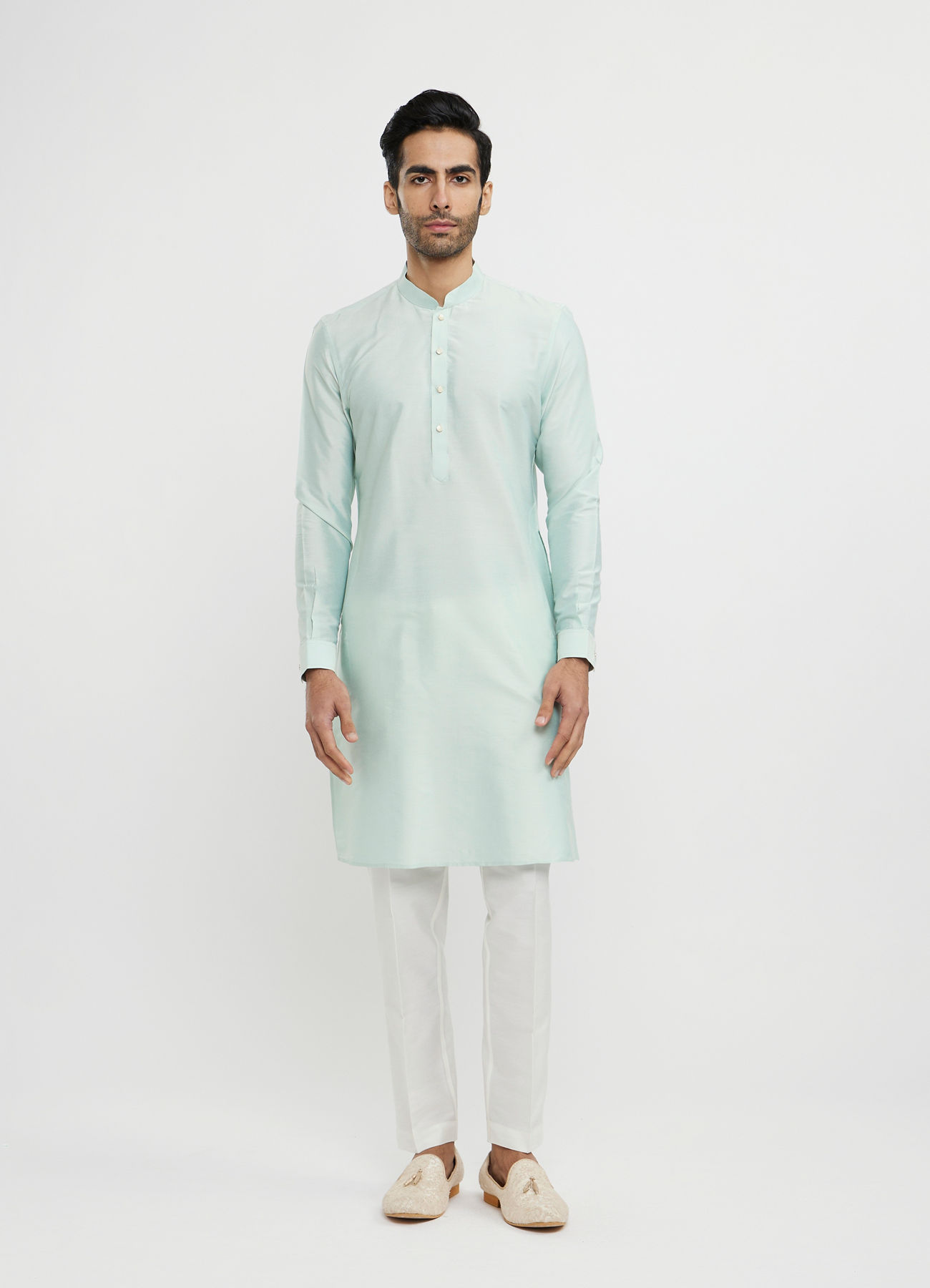 Twamev Men Aqua Green Elegance in Kurta Jacket Set
