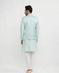 Twamev Men Aqua Green Elegance in Kurta Jacket Set