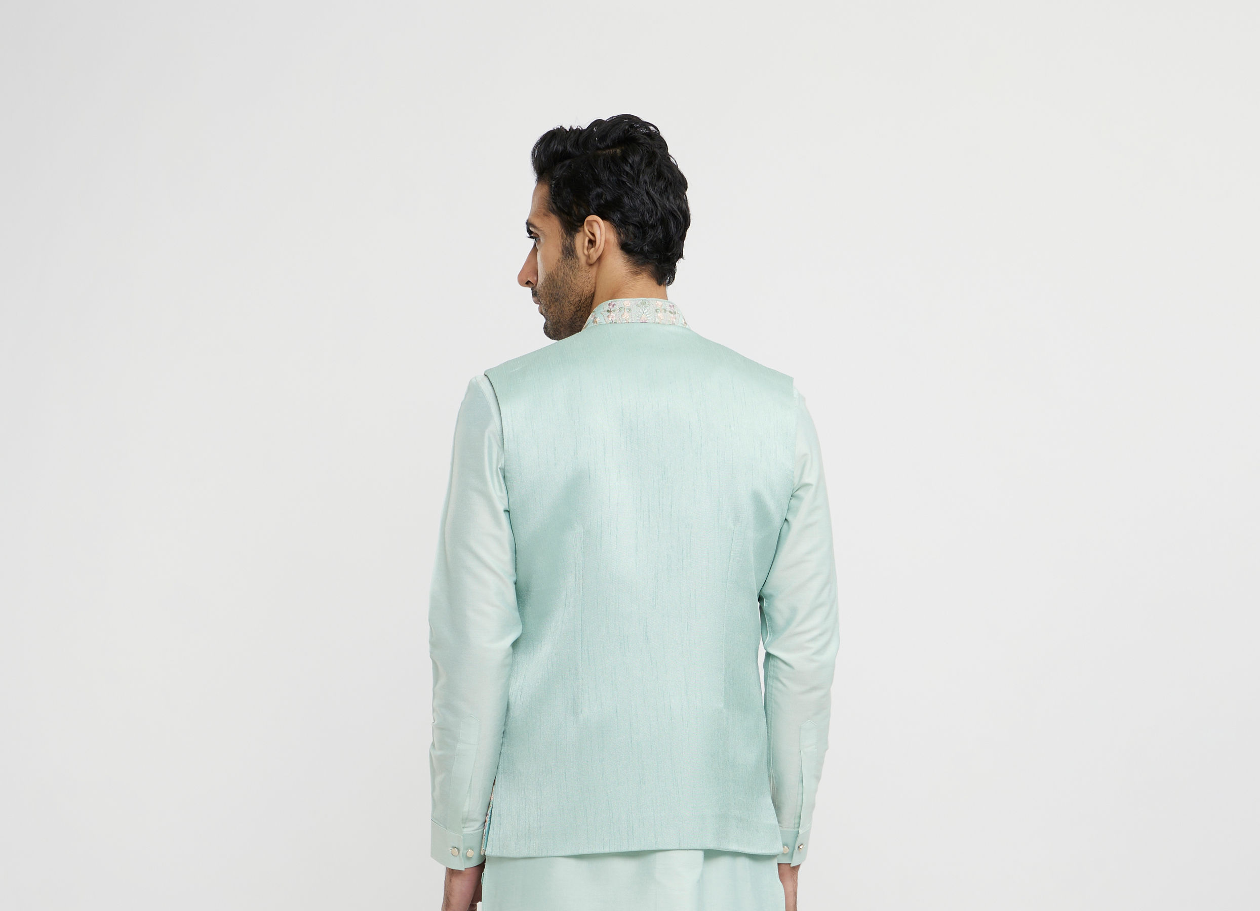 Twamev Men Aqua Green Elegance in Kurta Jacket Set