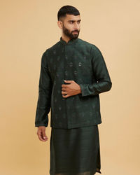 Twamev Men Bottle Green Buta Embroidered Jacket Set with Sequin Work