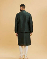 Twamev Men Bottle Green Buta Embroidered Jacket Set with Sequin Work