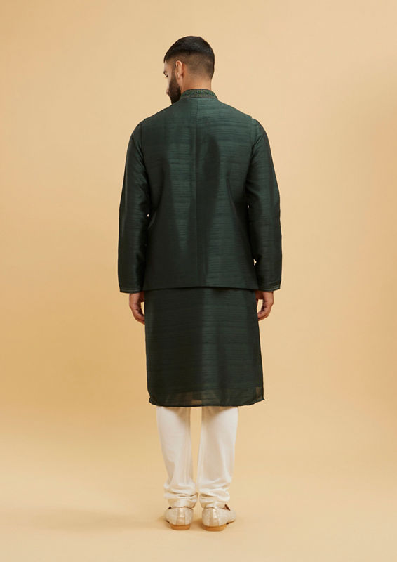 Twamev Men Bottle Green Buta Embroidered Jacket Set with Sequin Work