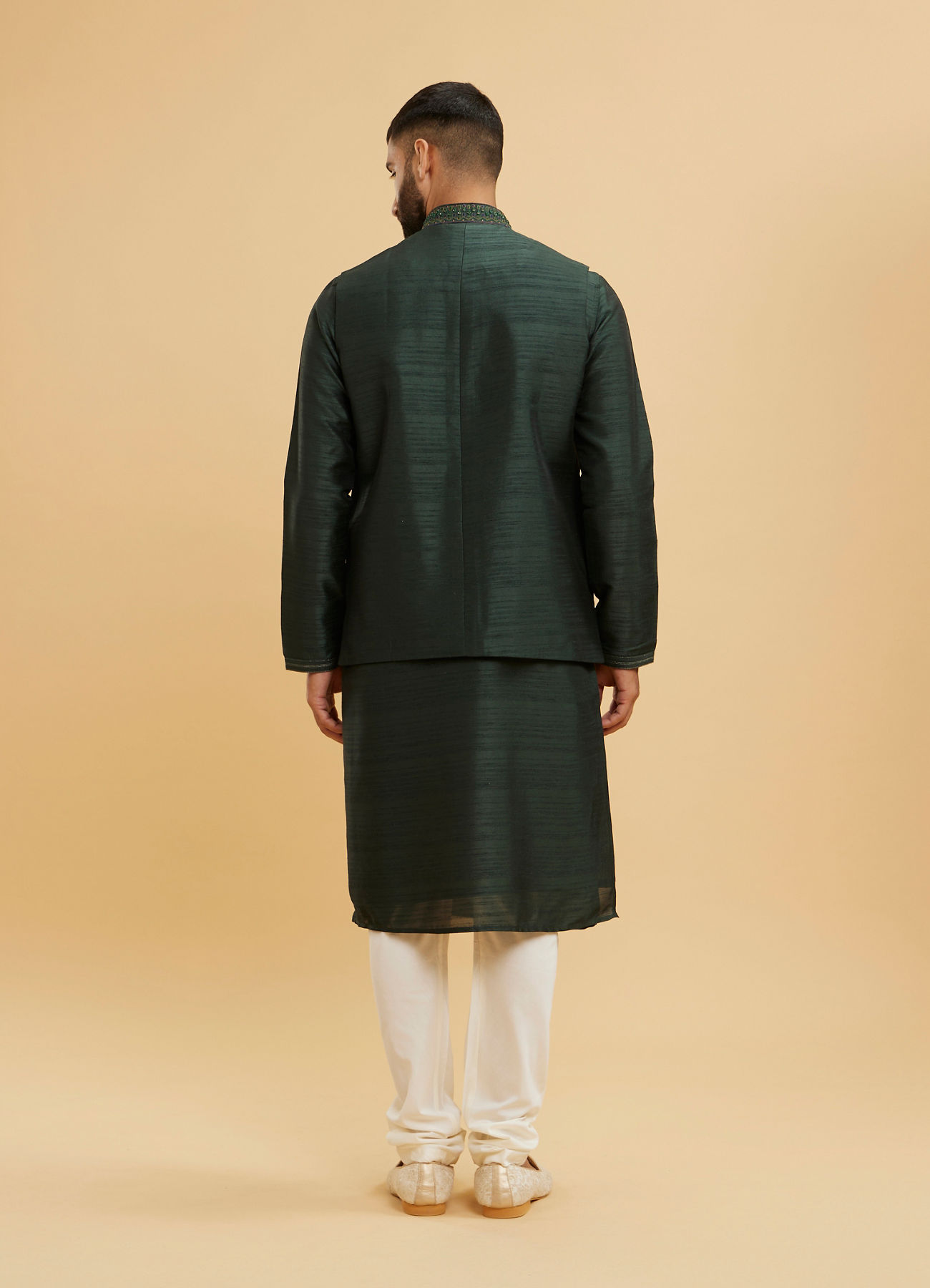 Twamev Men Bottle Green Buta Embroidered Jacket Set with Sequin Work