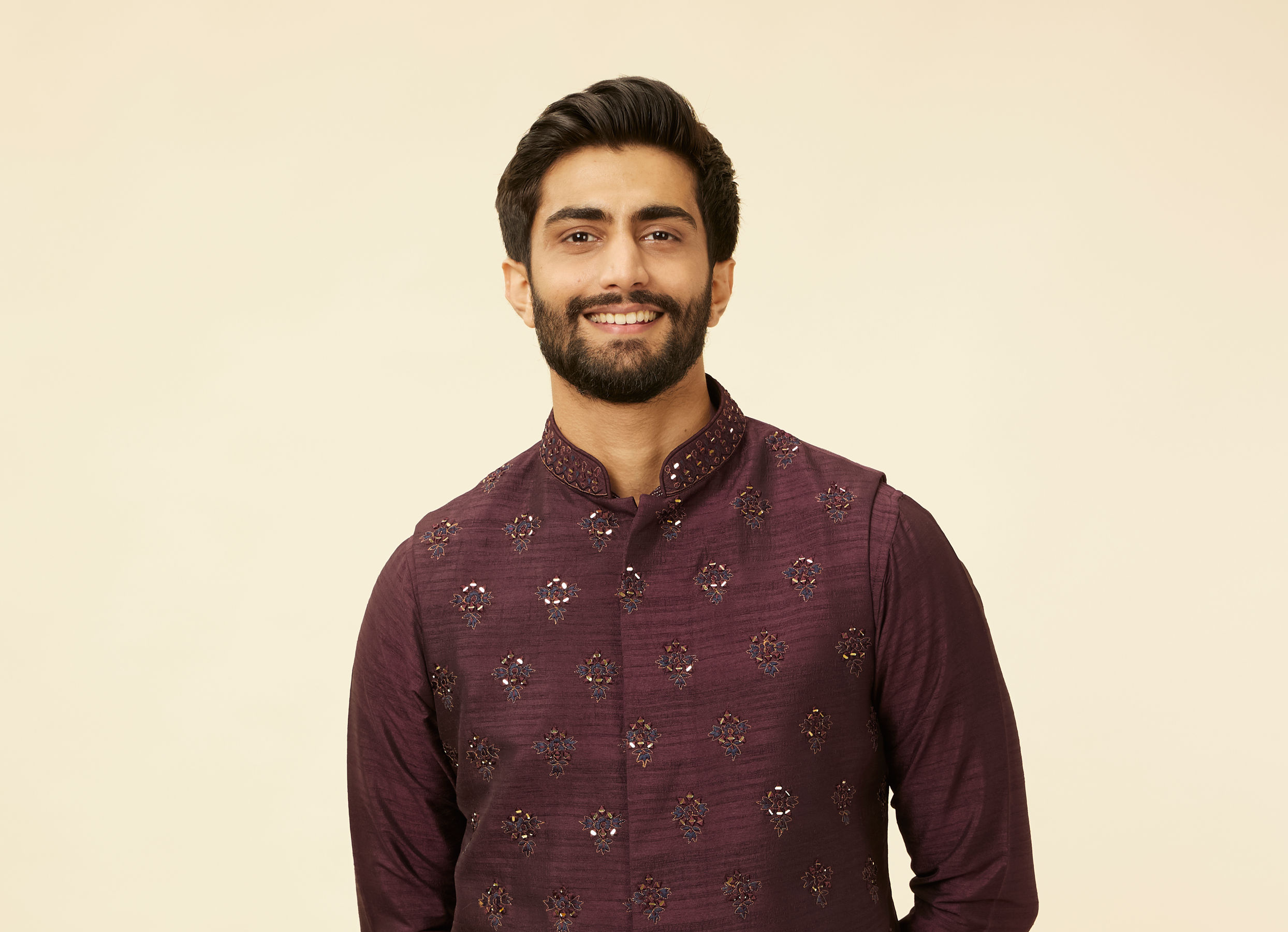 Twamev Men Wine Elegance Jacket Set