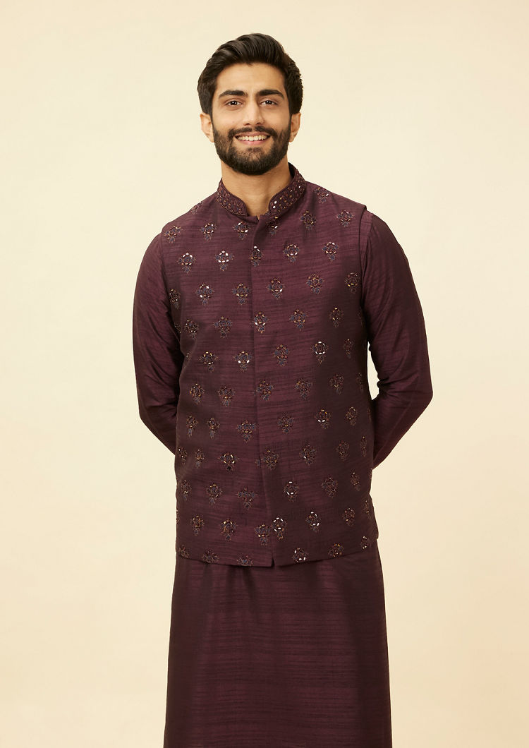 Twamev Men Wine Elegance Jacket Set