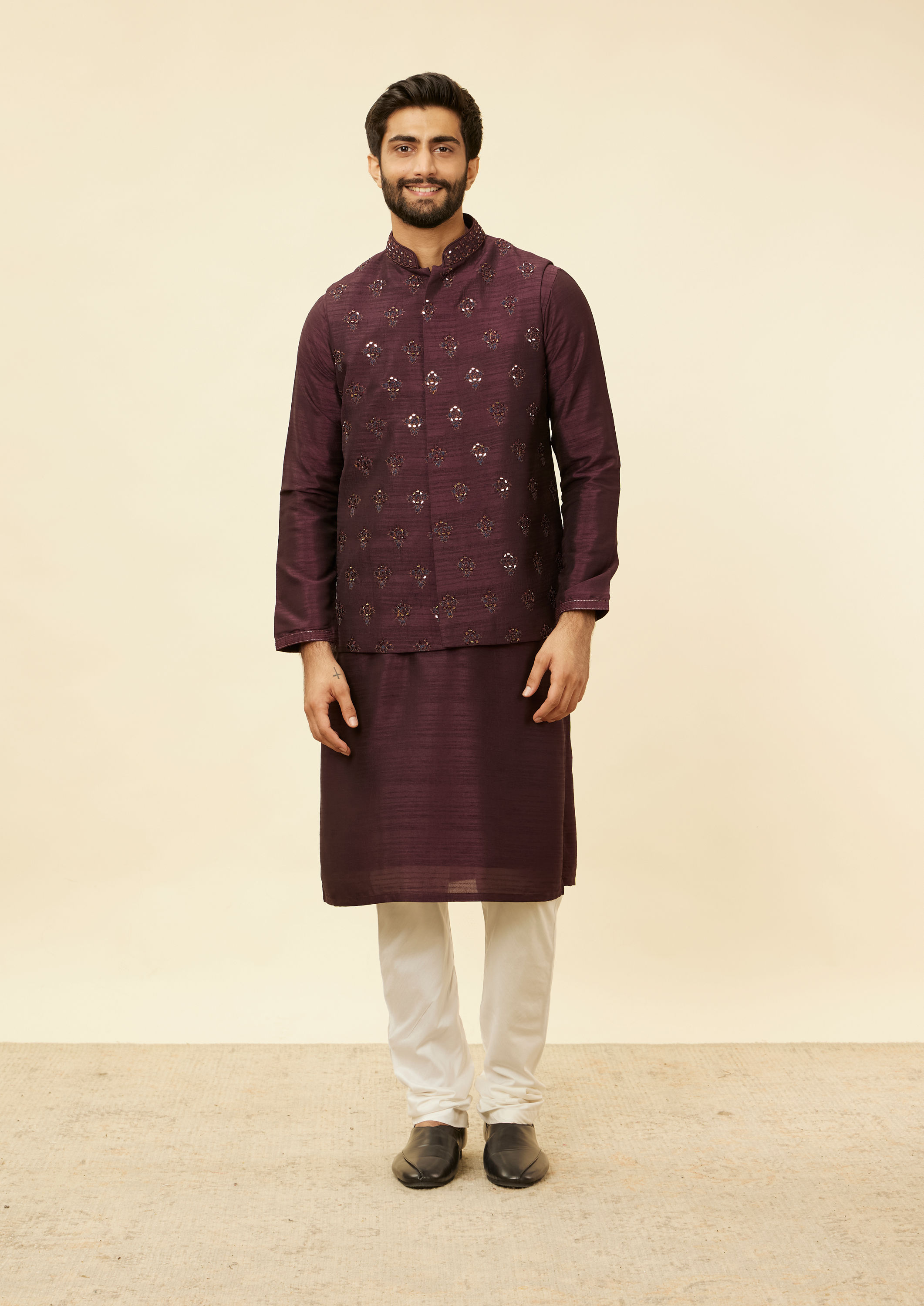 Twamev Men Wine Elegance Jacket Set