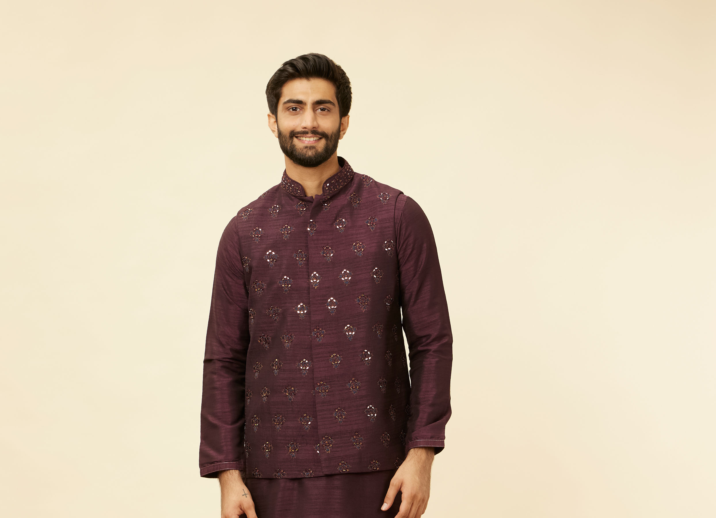 Twamev Men Wine Elegance Jacket Set