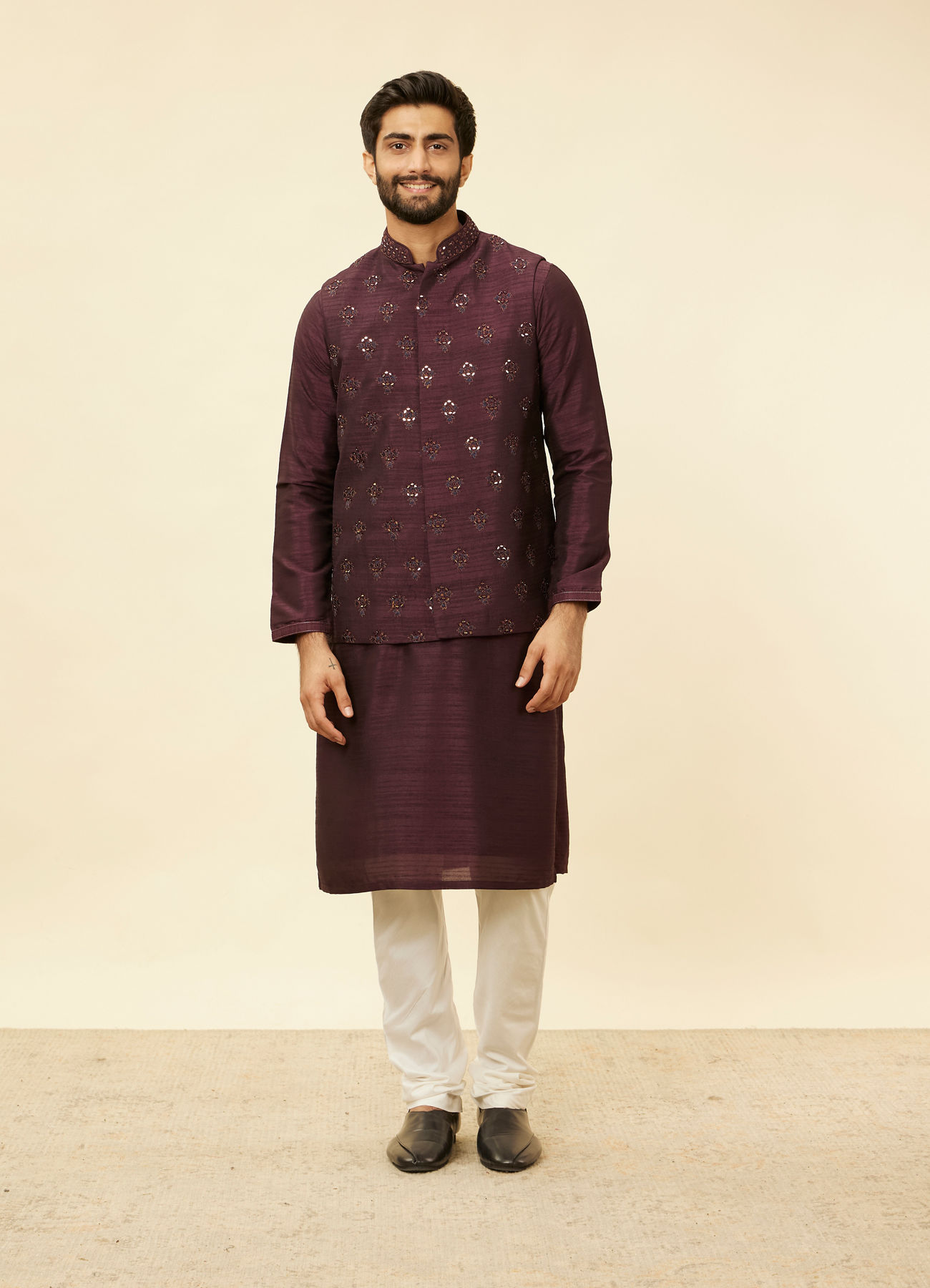 Twamev Men Wine Elegance Jacket Set