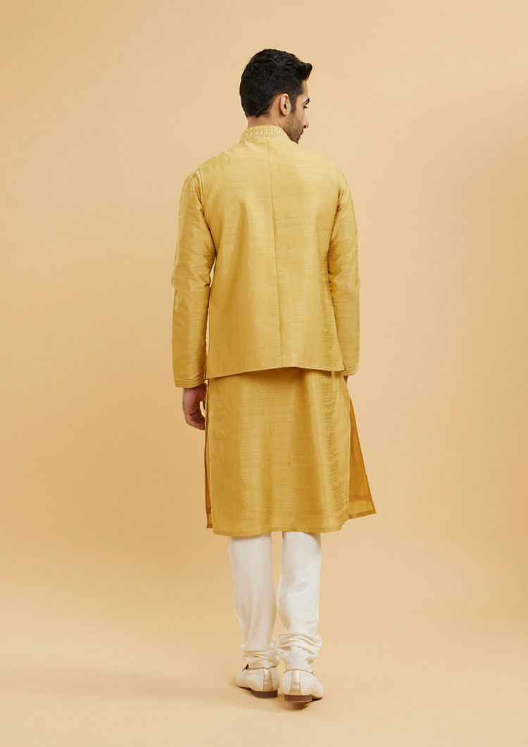 Twamev Men Mustard Yellow Buta Embroidered Jacket Set with Sequin Work