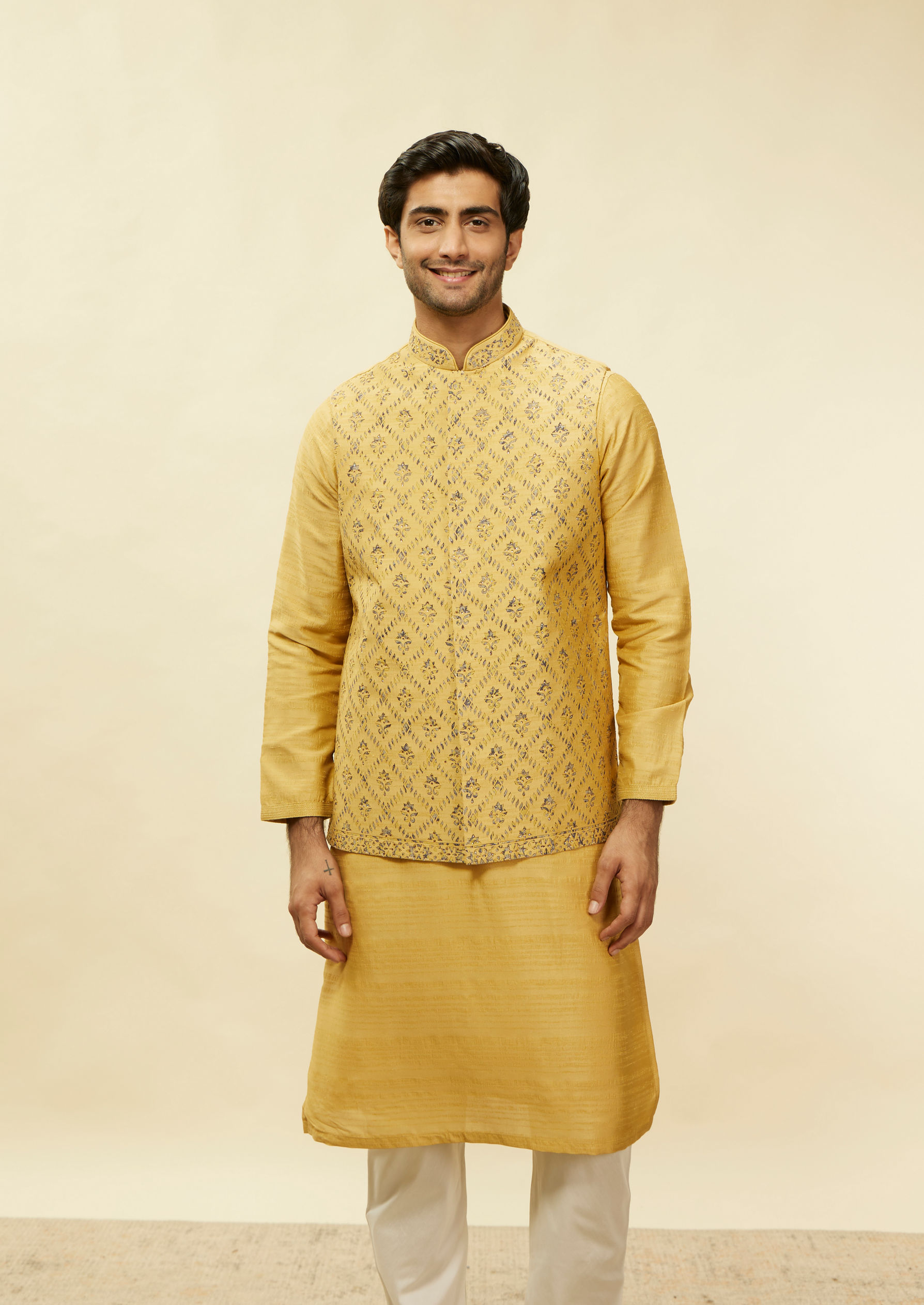 Twamev Men Muse in Mustard Gold Ensemble Jacket Set