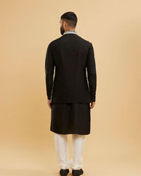 Twamev Men Midnight Black Embroidered Jacket Set with Mirror Work