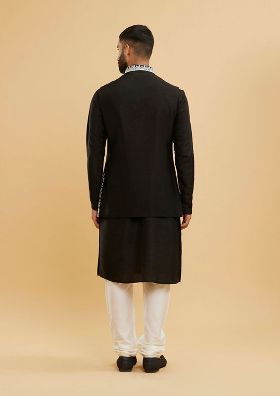 Twamev Men Midnight Black Embroidered Jacket Set with Mirror Work