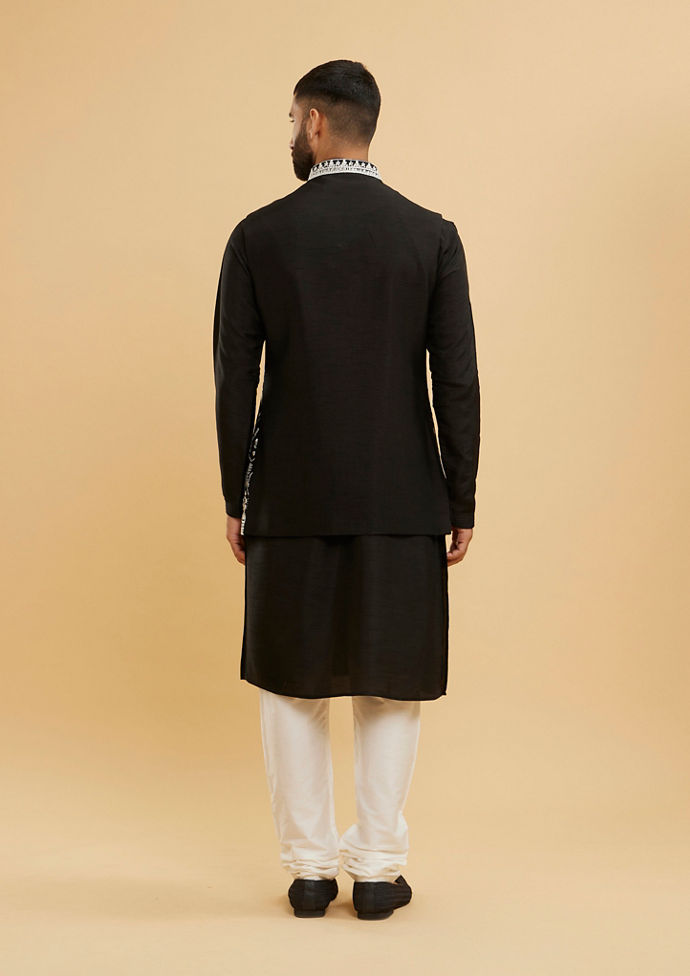 Twamev Men Midnight Black Embroidered Jacket Set with Mirror Work