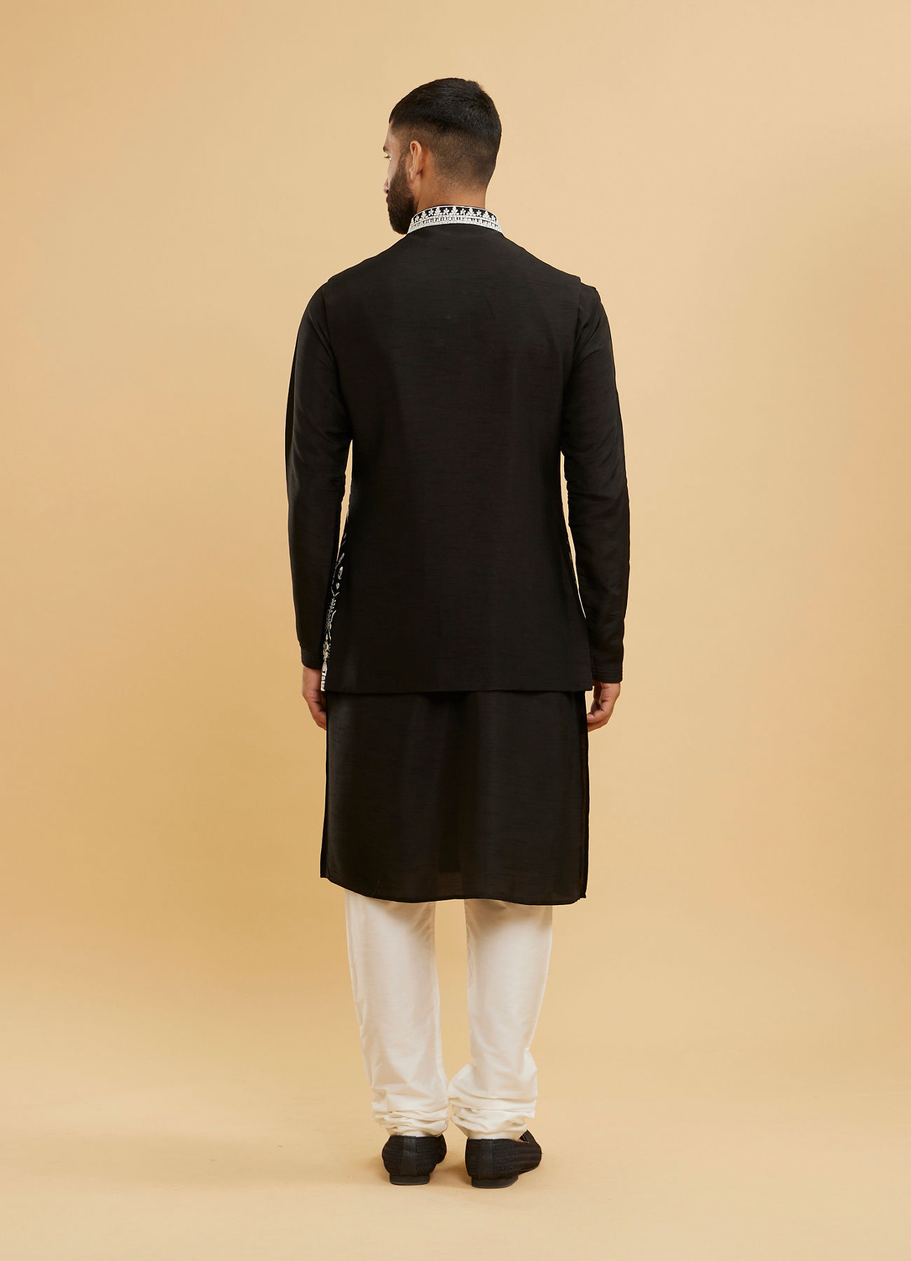 Twamev Men Midnight Black Embroidered Jacket Set with Mirror Work