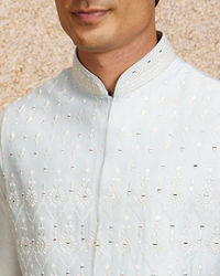 Twamev Men Glistening Light Blue Kurta Jacket Set
