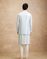 Twamev Men Glistening Light Blue Kurta Jacket Set