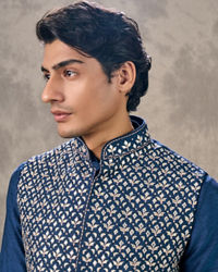 Twamev Men Dark Blue Splendour Kurta Jacket Set