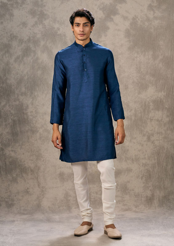 Twamev Men Dark Blue Splendour Kurta Jacket Set