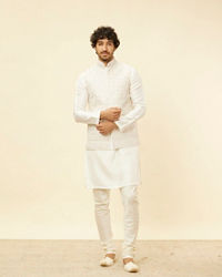 Twamev Men Cream Elegance Kurta Jacket Set