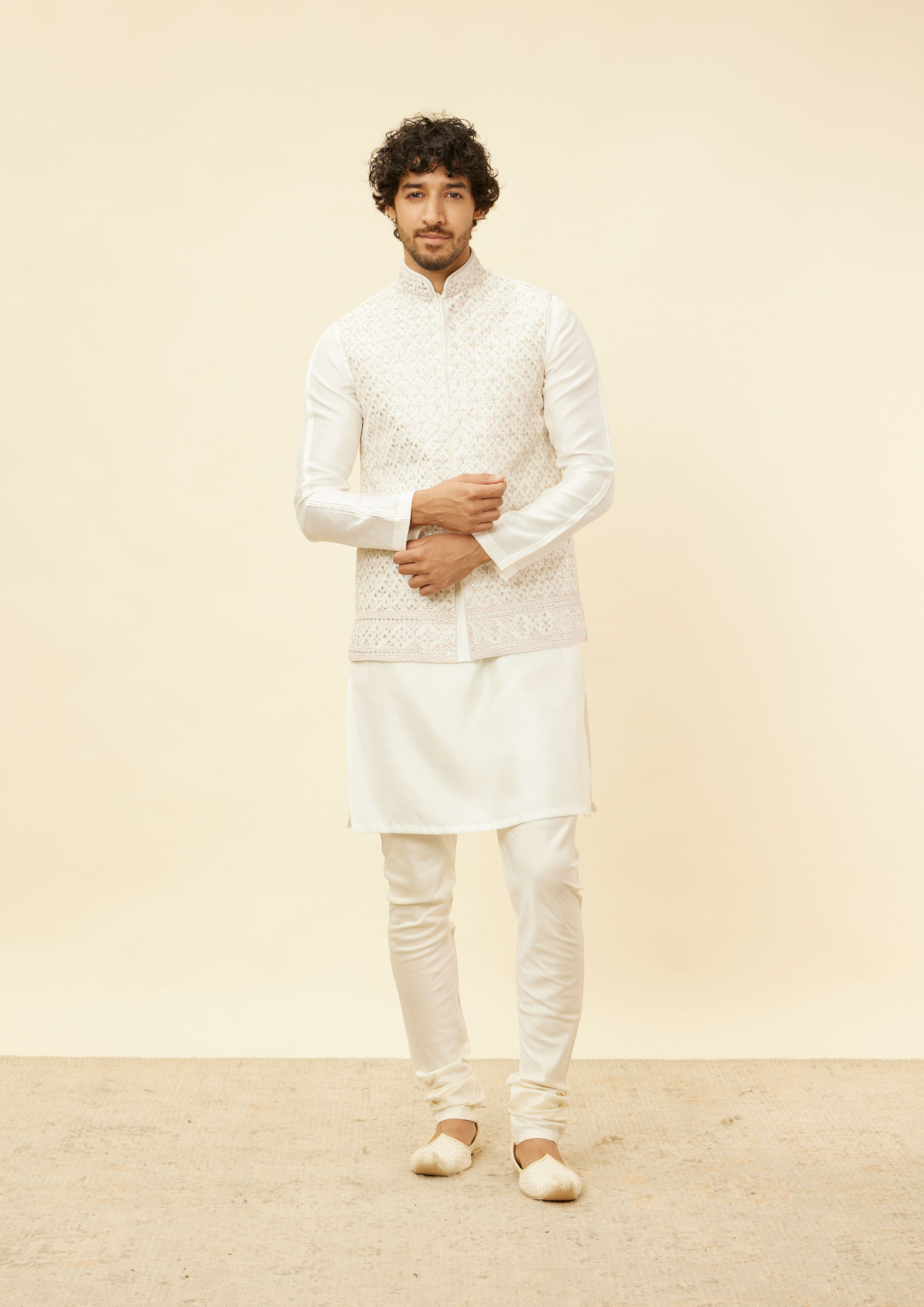 Twamev Men Cream Elegance Kurta Jacket Set image number 3