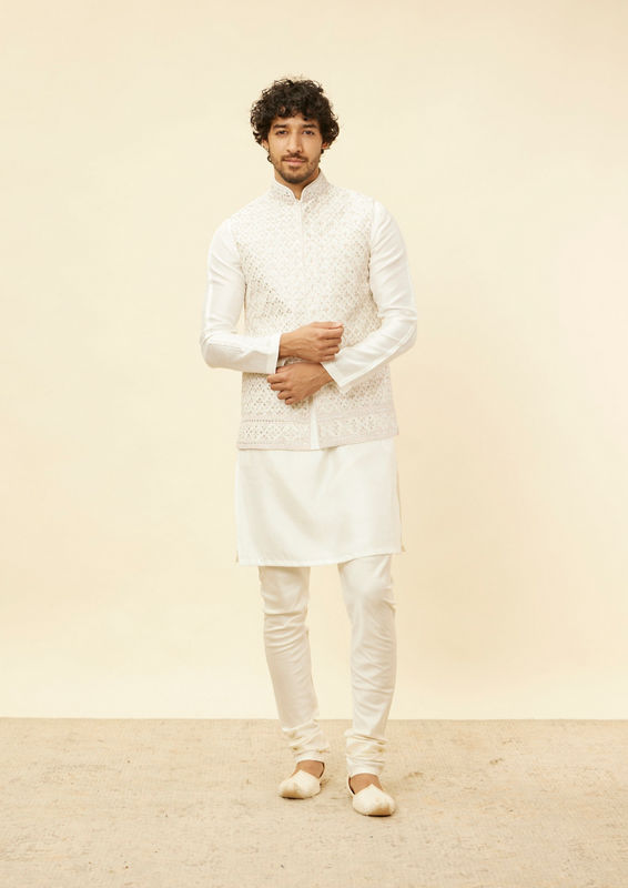 Twamev Men Cream Elegance Kurta Jacket Set