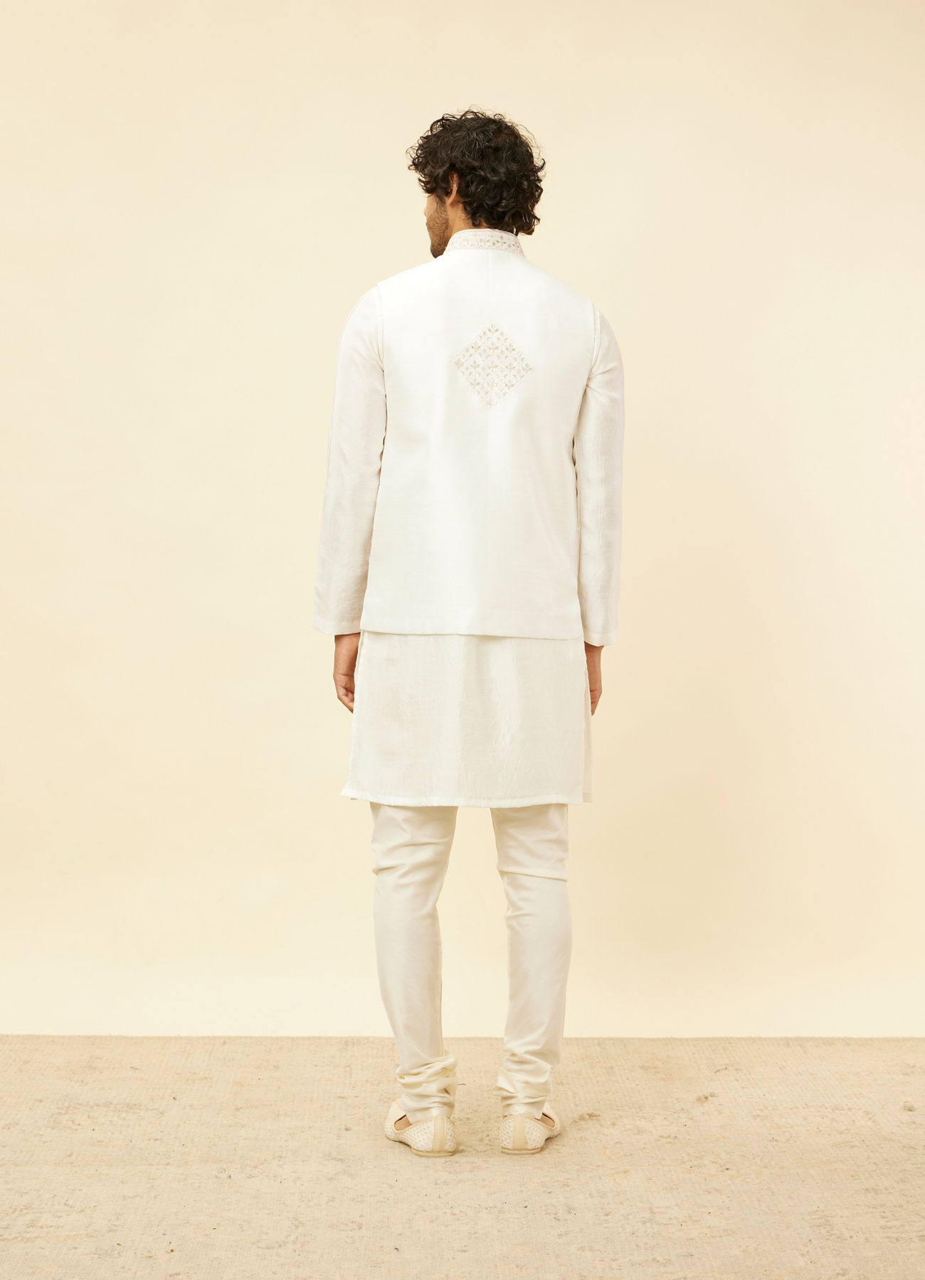 Twamev Men Cream Elegance Kurta Jacket Set