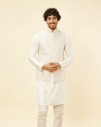 Twamev Men Cream Elegance Kurta Jacket Set