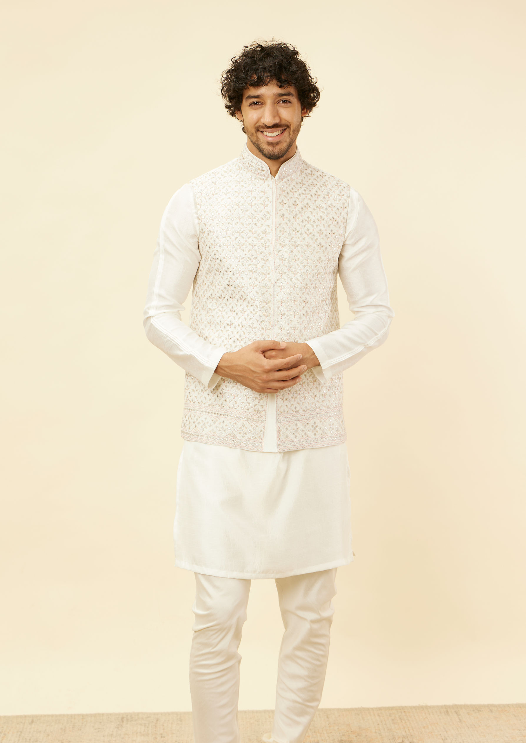 Twamev Men Cream Elegance Kurta Jacket Set image number 0