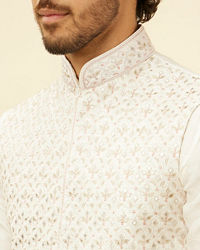 Twamev Men Cream Elegance Kurta Jacket Set