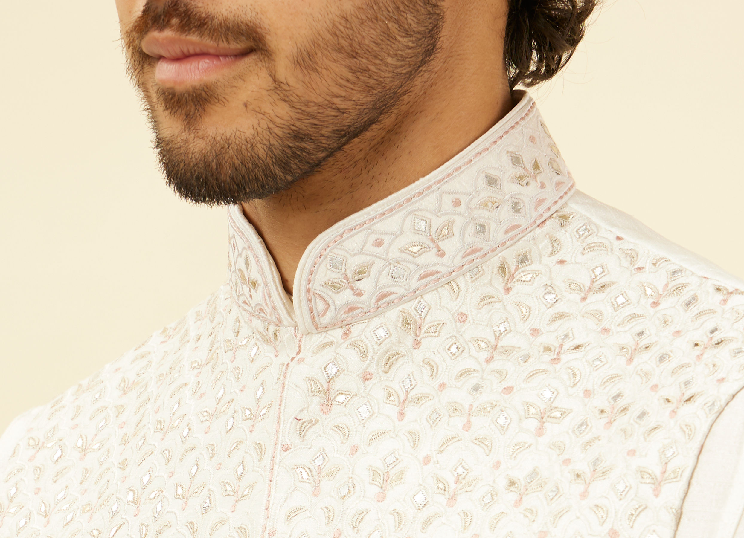 Twamev Men Cream Elegance Kurta Jacket Set