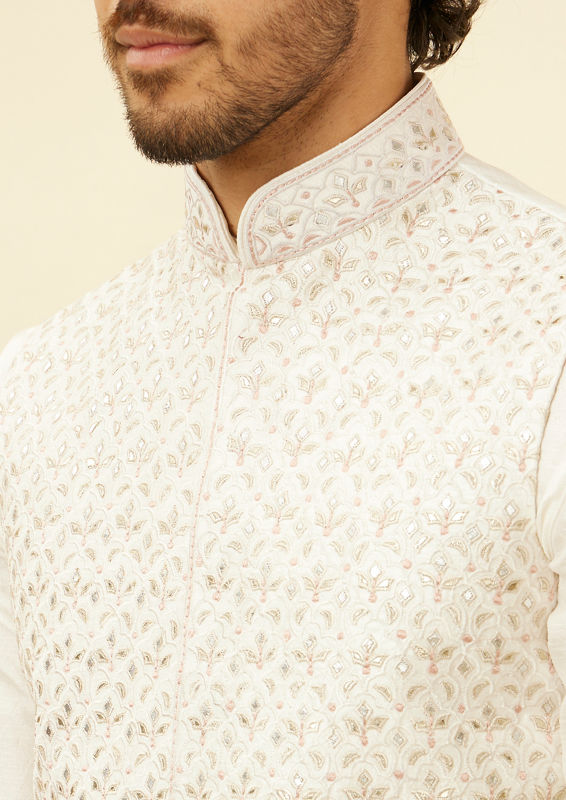 Twamev Men Cream Elegance Kurta Jacket Set