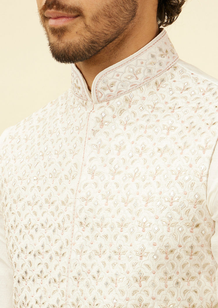 Twamev Men Cream Elegance Kurta Jacket Set