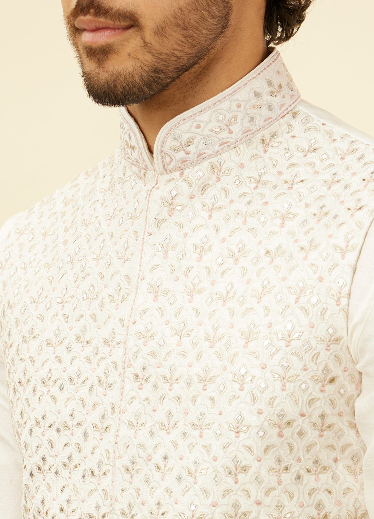 Twamev Men Cream Elegance Kurta Jacket Set