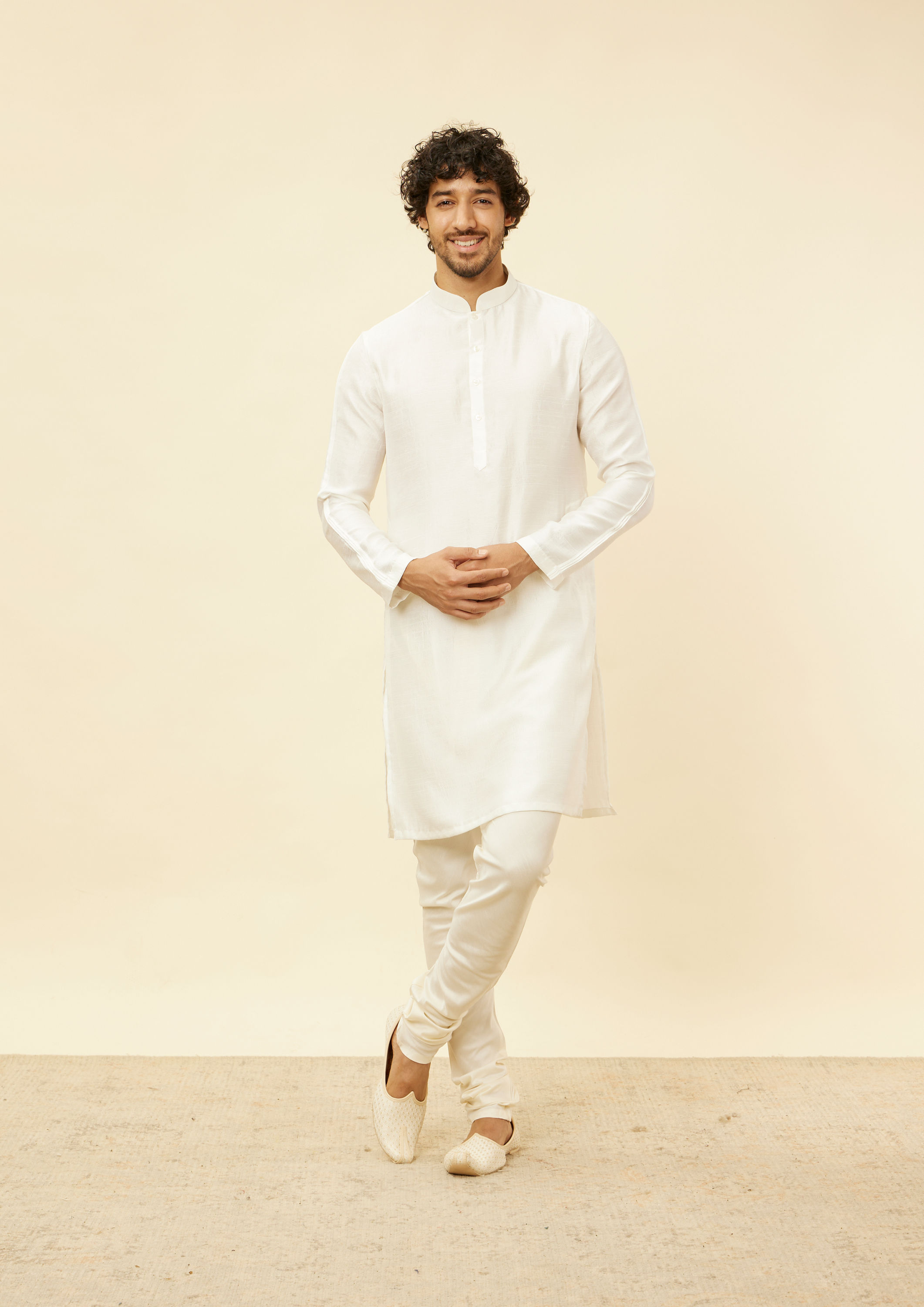 Twamev Men Cream Elegance Kurta Jacket Set