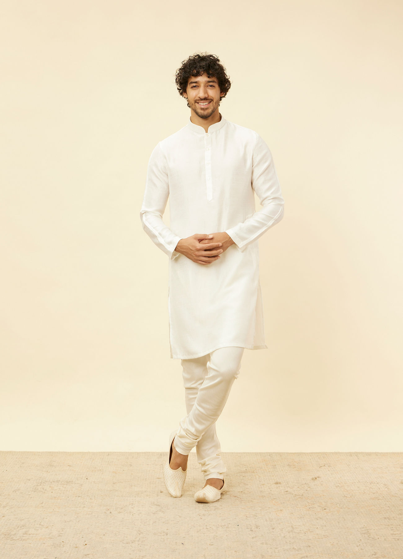 Twamev Men Cream Elegance Kurta Jacket Set