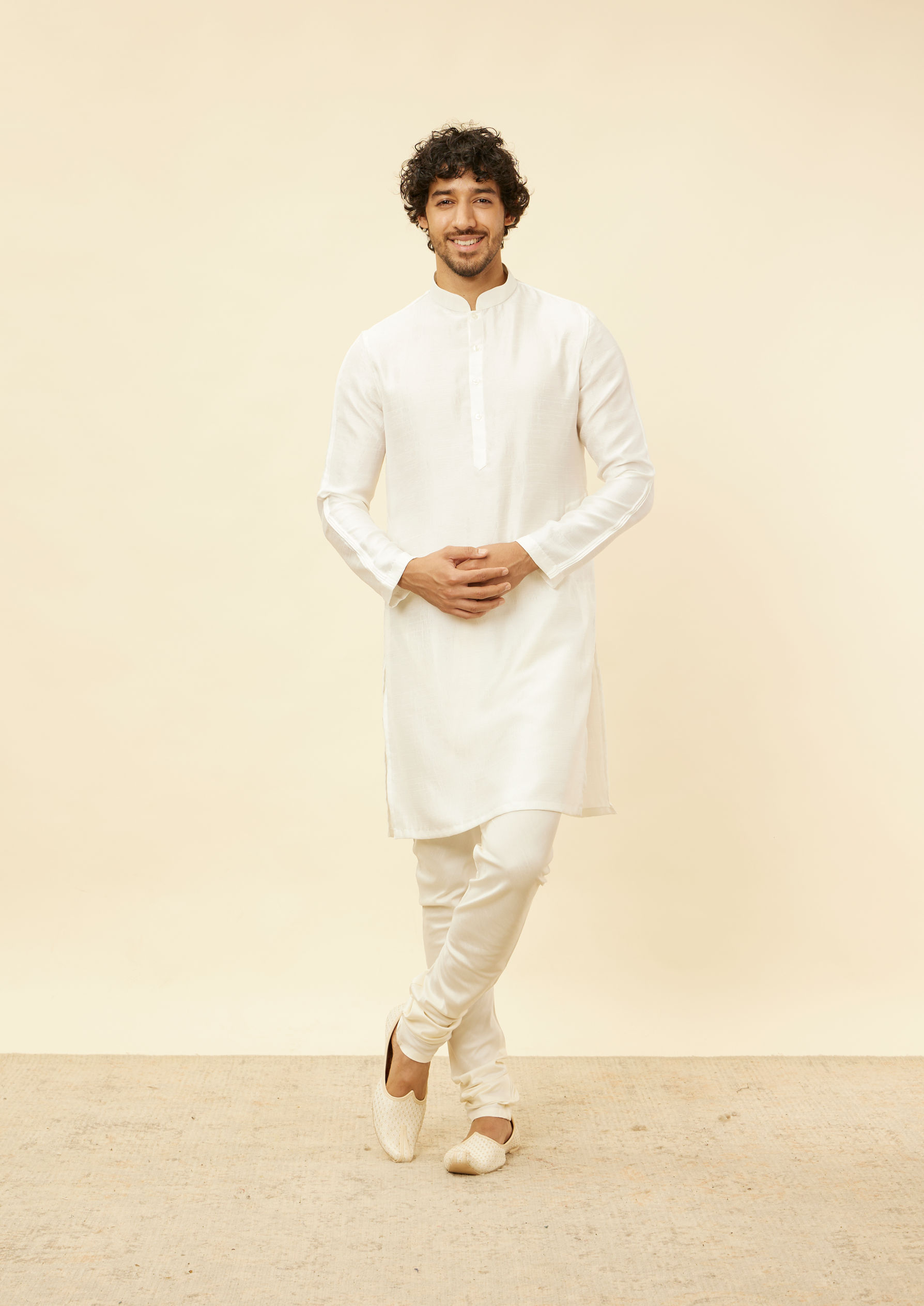 Twamev Men Cream Elegance Kurta Jacket Set