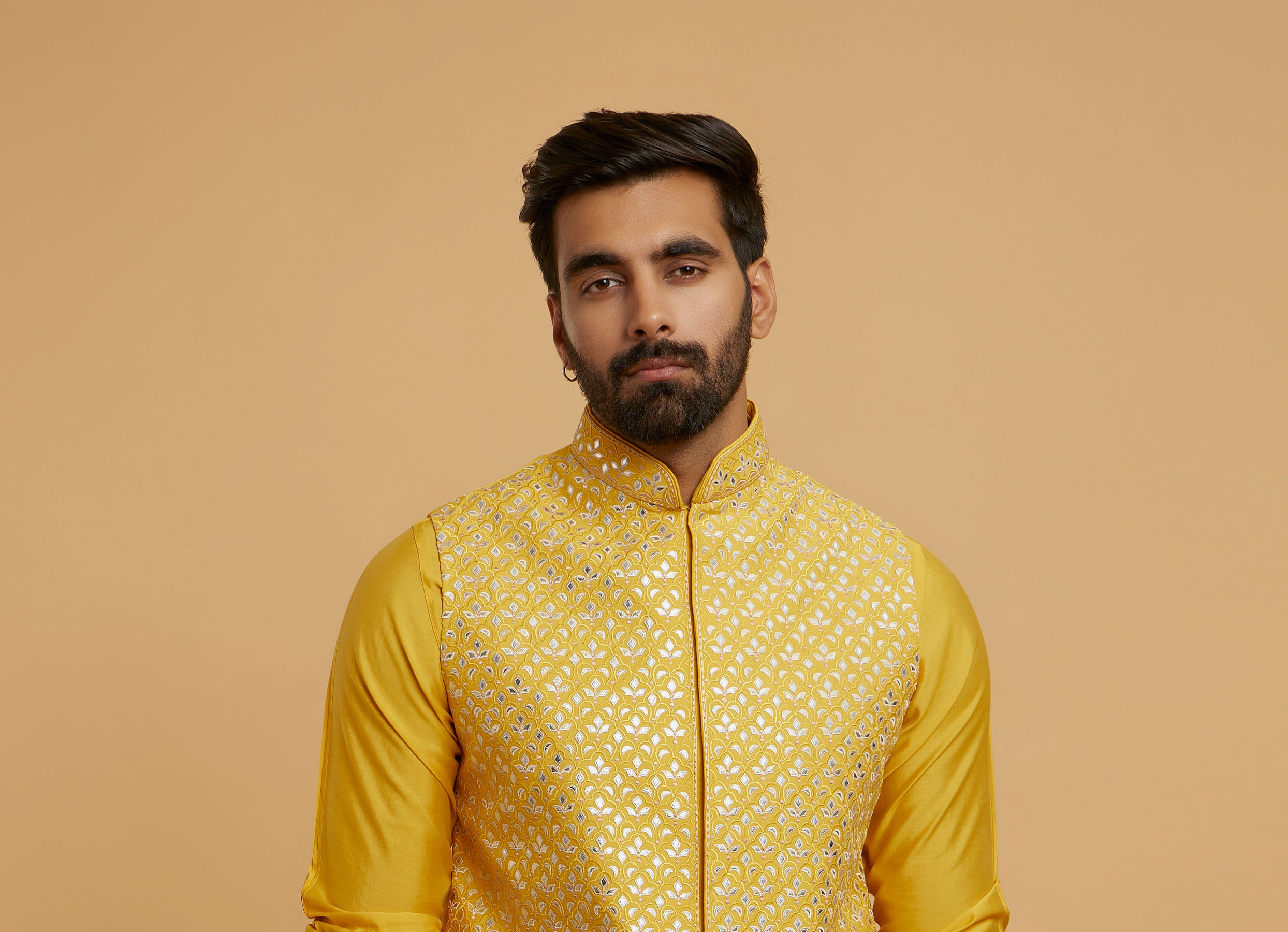 Twamev Men Mustard Majesty Kurta Jacket Set