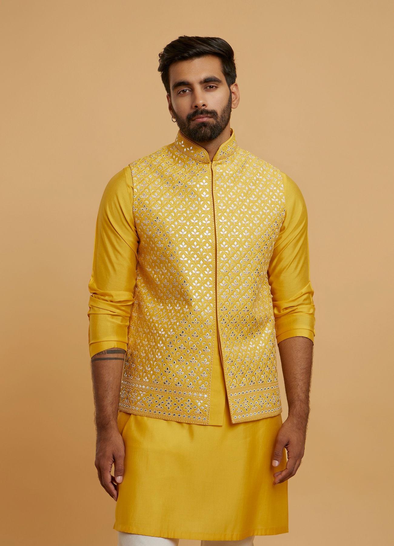 Twamev Men Mustard Majesty Kurta Jacket Set