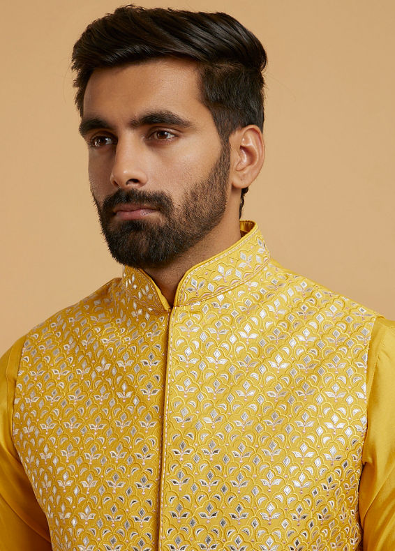Twamev Men Mustard Majesty Kurta Jacket Set