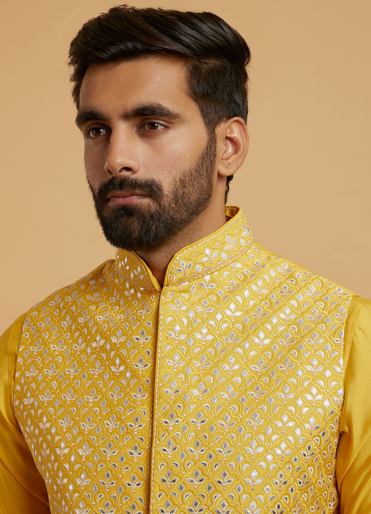 Twamev Men Mustard Majesty Kurta Jacket Set
