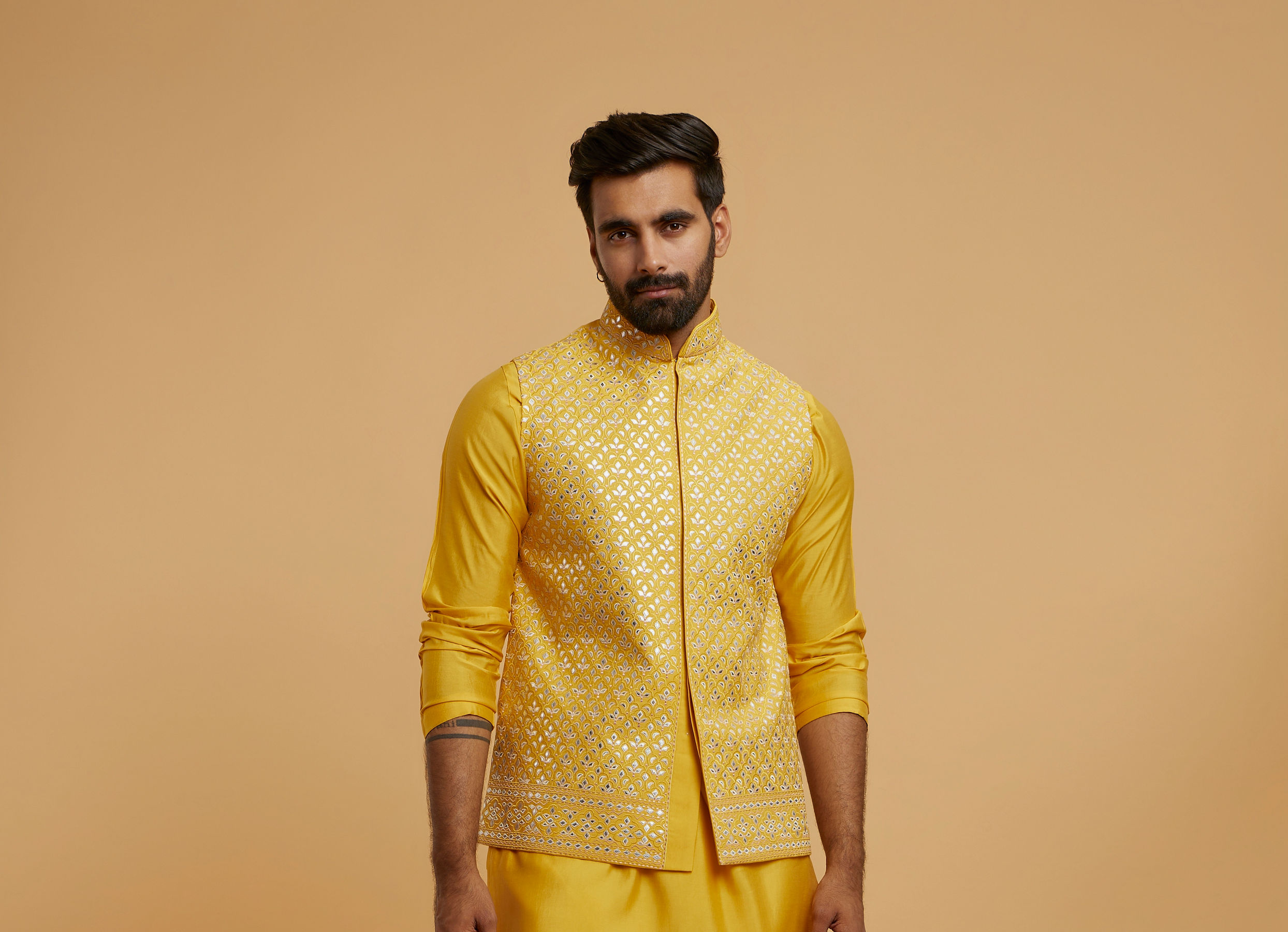 Twamev Men Mustard Majesty Kurta Jacket Set